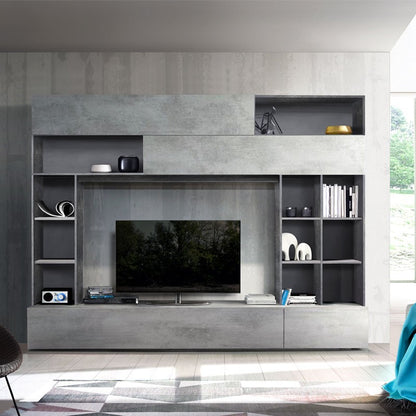 Parete attrezzata da soggiorno ossido e cemento  L.277xP41xh.209 cm