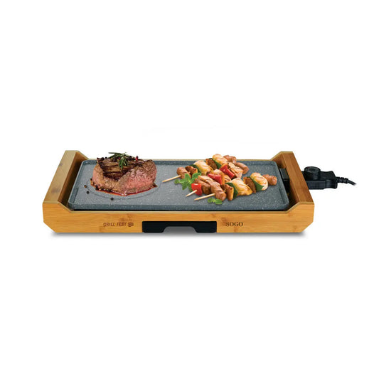 2200W electric grill plate with bamboo base 43x23 cm