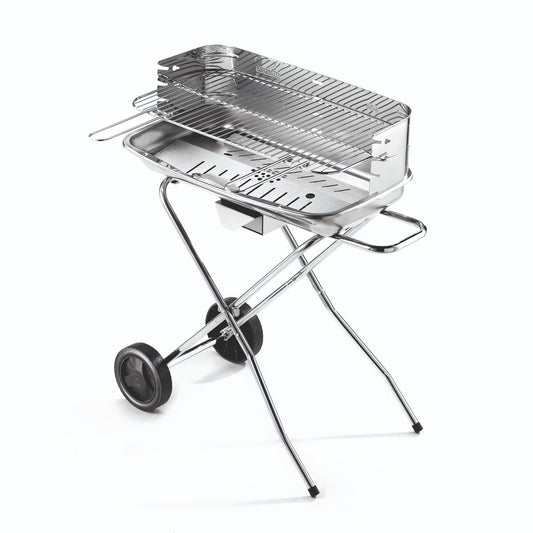 Barbacoa Pro de acero inoxidable 60x40 cm con carro y parrilla regulable