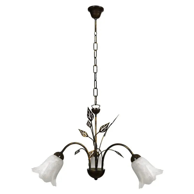 Lampadario Teresa 3 luci E14 marrone/oro con vetro spugnato bianco