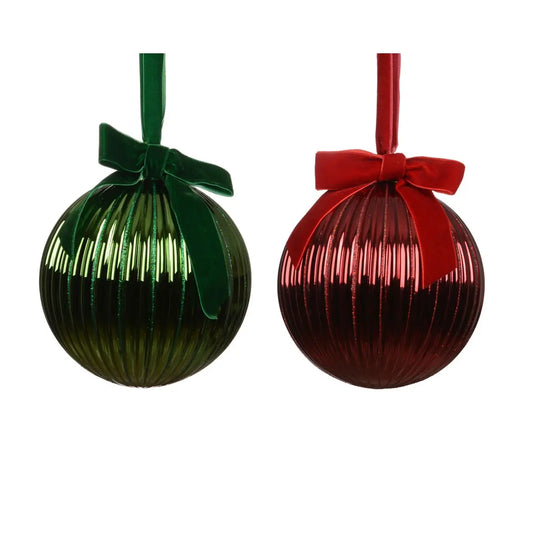 Sfera natalizia in vetro a coste con glitter Ø14 cm – 1 pezzo assortito