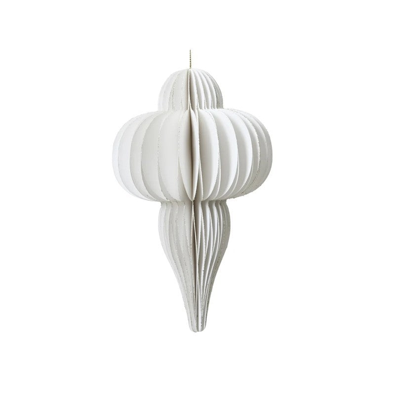Decorazione natalizia a goccia in carta bianca 12 × H20 cm