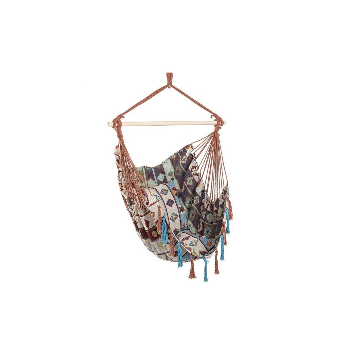 Bizzoto hanging hammock Santender light blue/beige 120x146 cm with wooden bar
