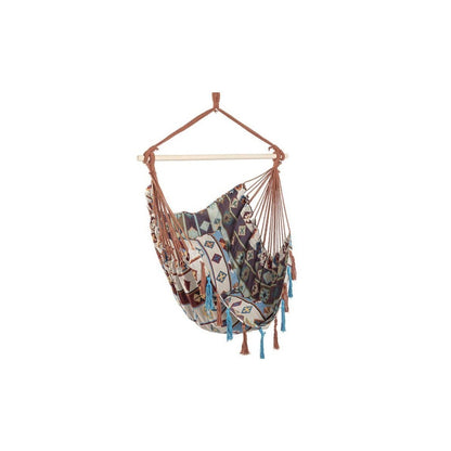 Bizzoto hanging hammock Santender light blue/beige 120x146 cm with wooden bar