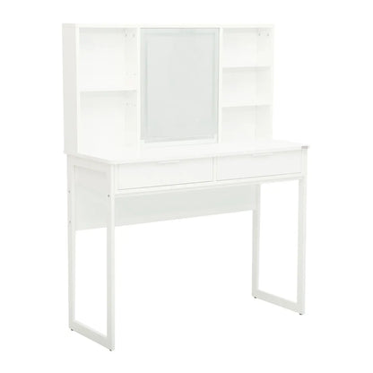 Consolle trucco Corinne 100x40x127cm bianca con specchio LED