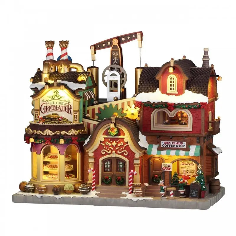 Lemax Holly Jolly Chocolatier & Mrs. Claus Coffee Shop 32,5 × 19 × H28 cm con adattatore