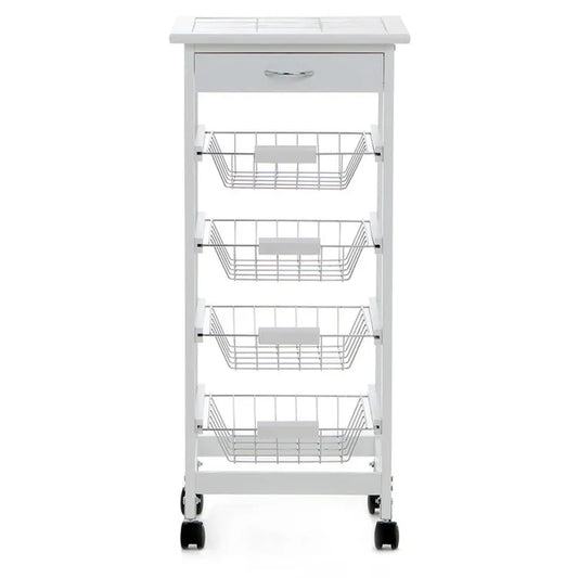 Carrello cucina Calgary 4 cesti MDF bianco 37x37x80 cm