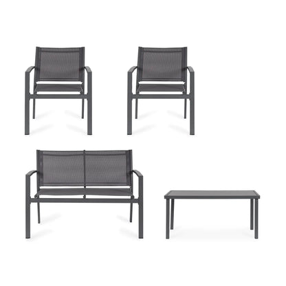 Set salotto Florida 4 Posti antracite con tavolino in vetro temperato