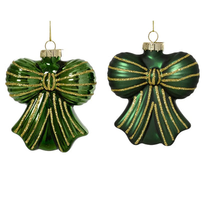 Decorazione natalizia fiocco verde in vetro 9 × H10 cm – 1 pezzo assortito