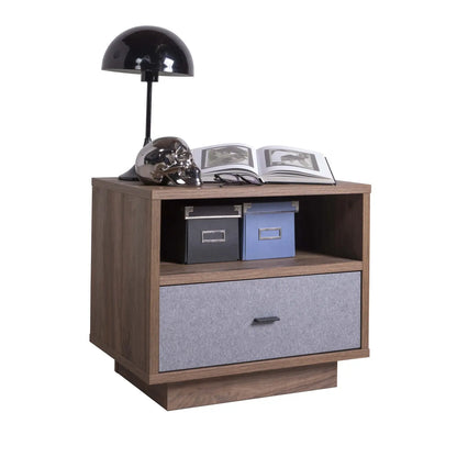Walnut-grey 1 drawer bedside table 60x40x51h cm