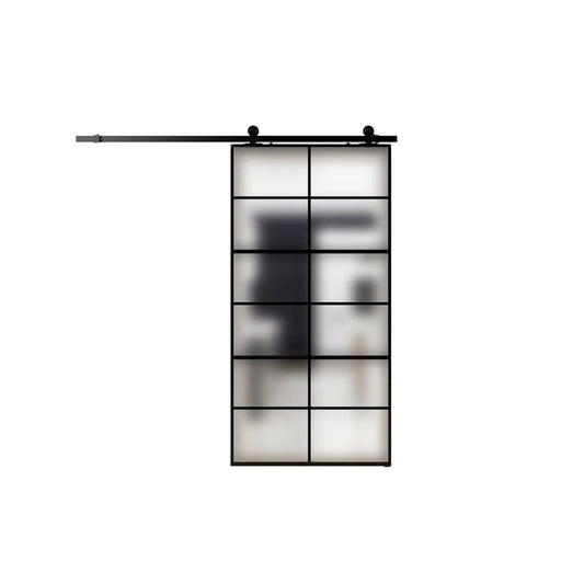 Porta scorrevole in alluminio nero in vetro satinato cm 96x220h
