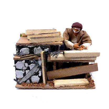 Falegname animato per presepe H8 cm con movimento 14 × 9 × H15 cm