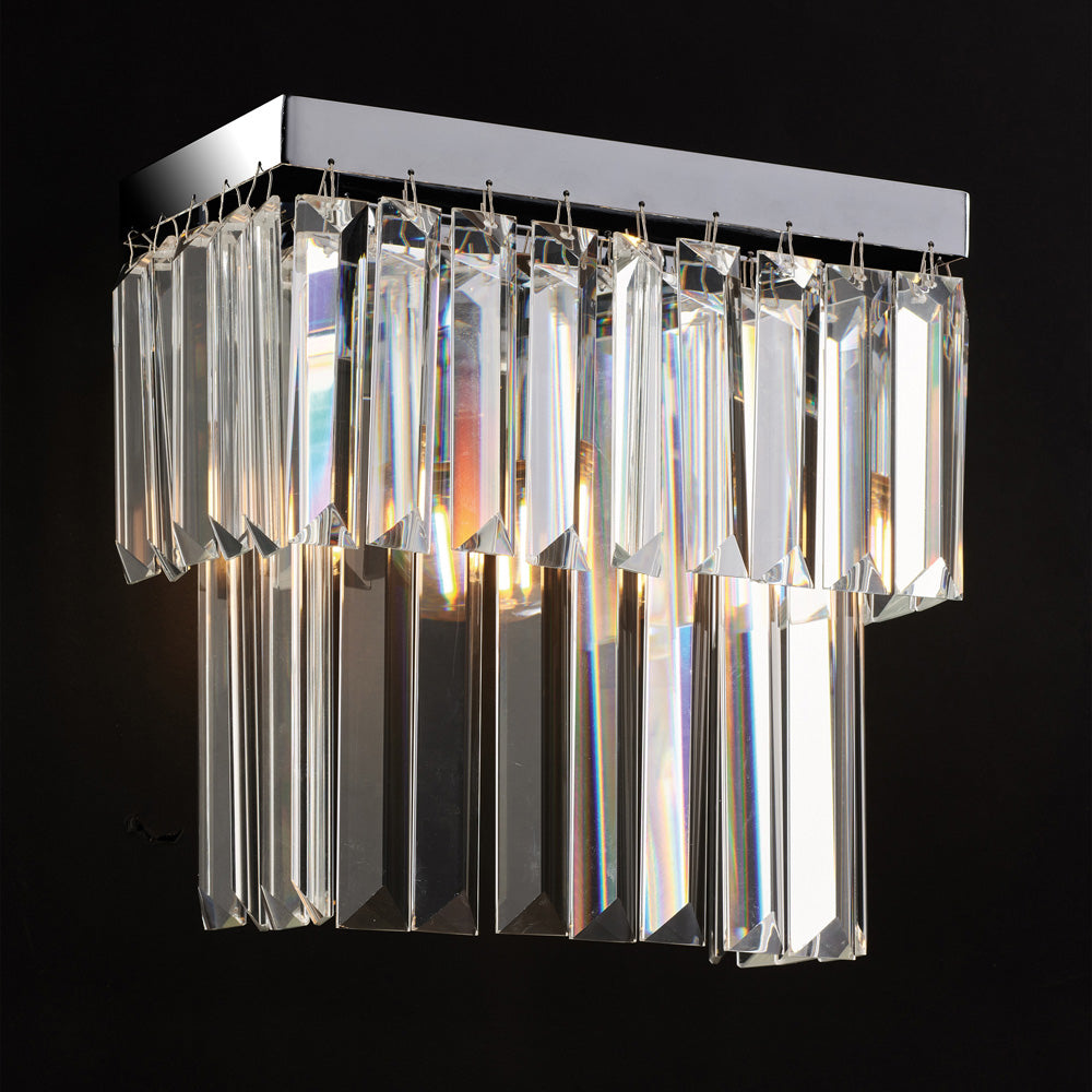 Applique in ottone e ferro cromato con strass 2 luci H.24 - L.23 - P.16