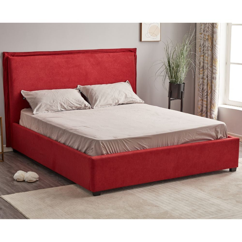 Letto Matrimoniale Contenitore Tessuto Rosso  170x206x118 cm