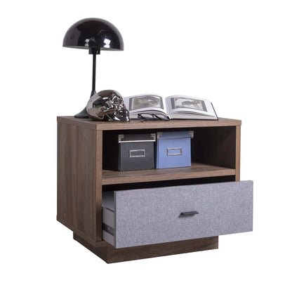 Walnut-grey 1 drawer bedside table 60x40x51h cm