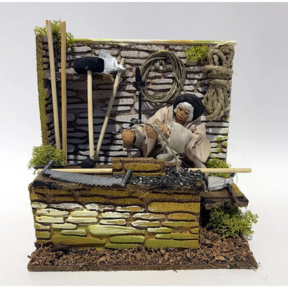 Falegname con trapano animato per presepe H8 cm 15 × 10 × H14 cm