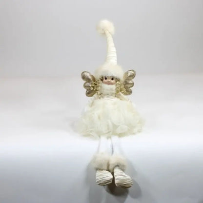 Fatina natalizia oro seduta con vestito a rose e gambe morbide H60 cm