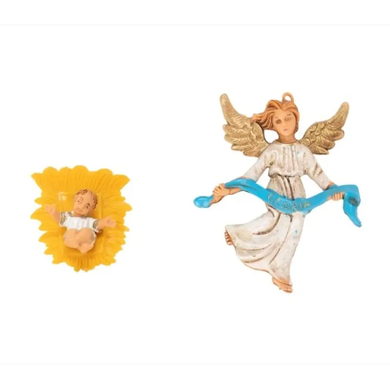 Set Natività con Gesù Bambino e Angelo Gloria 10 cm 2 pezzi