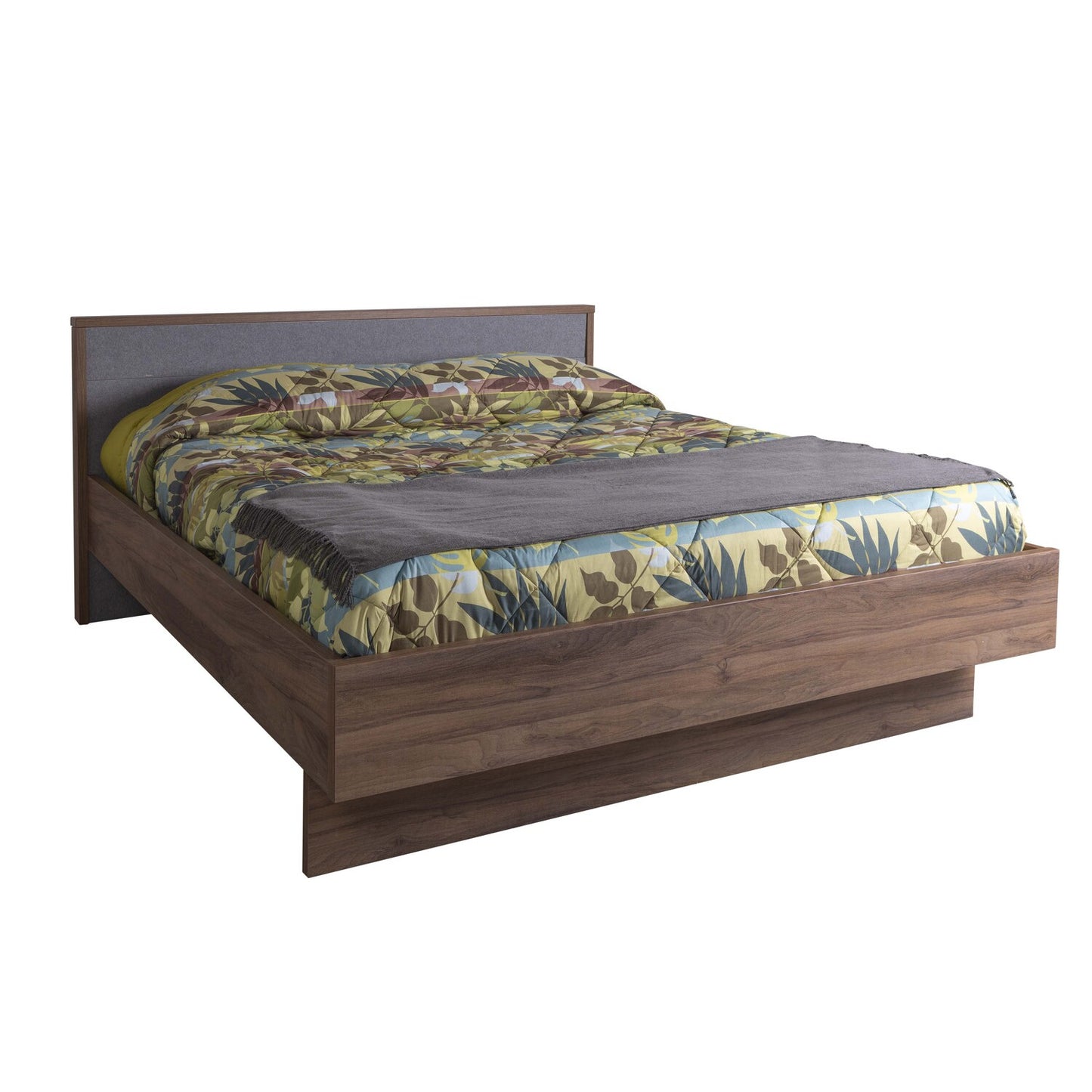 Audace Doppelbett Walnuss/Grau – Maße: 193,50 x 98,10 x 218 cm