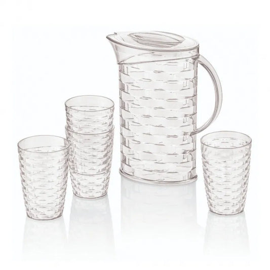2L transparent plastic carafe with 4 430 ml glasses