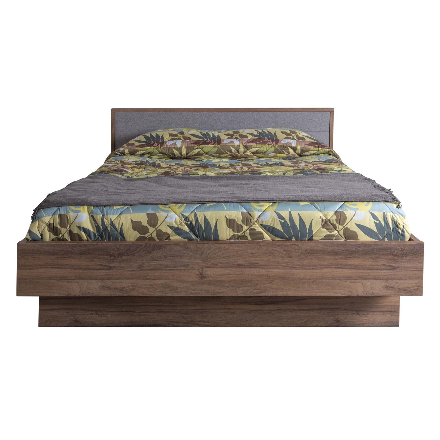 Audace Doppelbett Walnuss/Grau – Maße: 193,50 x 98,10 x 218 cm