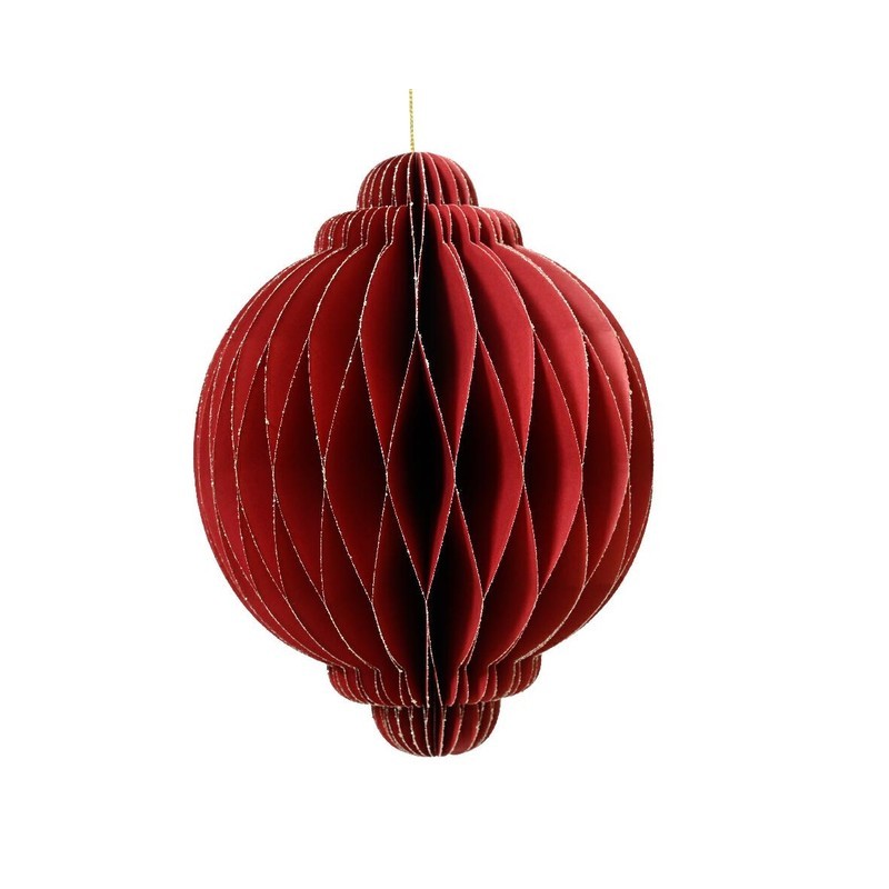 Ornamento natalizio in carta nido d’ape rosso glitter H15 × 11.5 cm