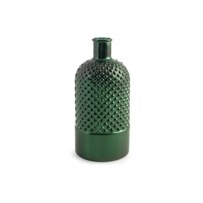 Vaso bottiglia in vetro RYC a rombi verde metallizzato 28 cm