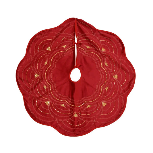 Copribase per albero di Natale in velluto rosso con fiori Ø100 cm