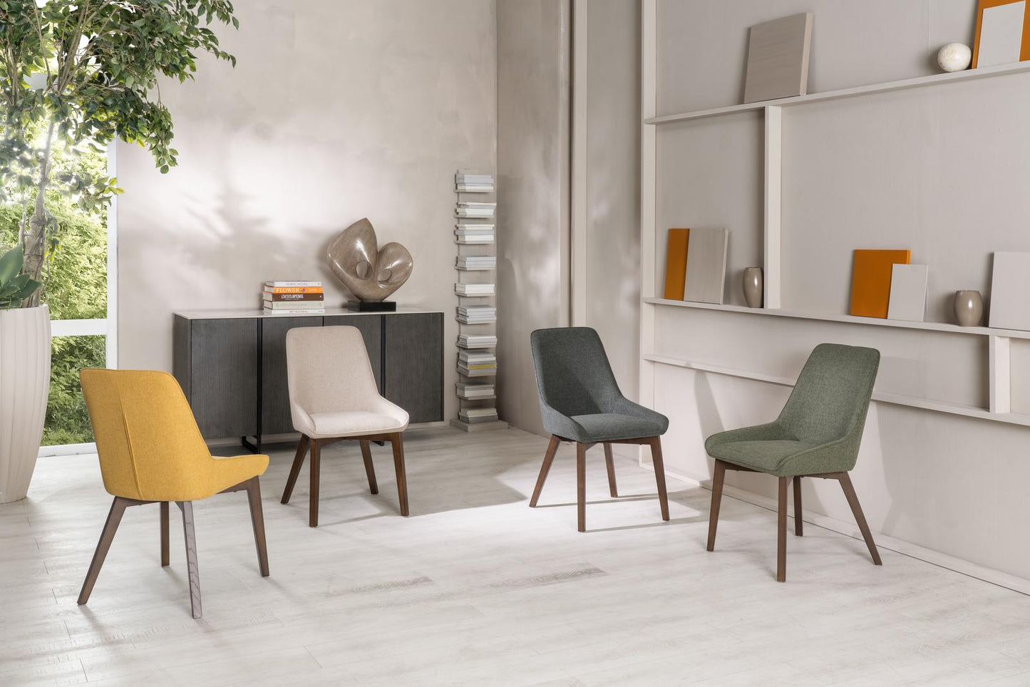 4x Silla de tela beige 62cm x 49,5cm H.87cm