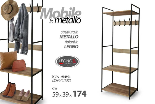 Appendiabiti metallo e legno 5 ganci cm 59x39x174 h