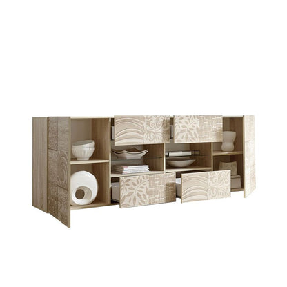 Madia 2 ante 4 cassetti in finitura rovere serigrafato L.241 P.42 H.84 cm