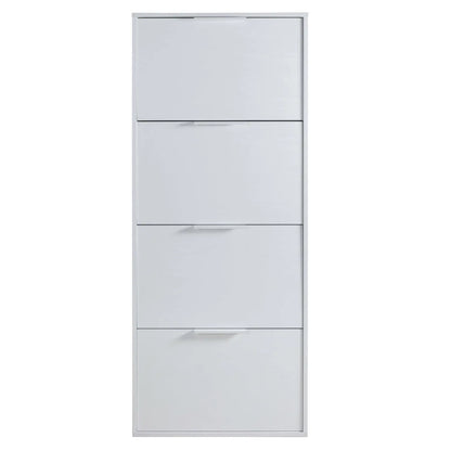 Glänzendes weißes Schuhregal mit 4 Klappen, 65 x 25 x 147 cm hoch