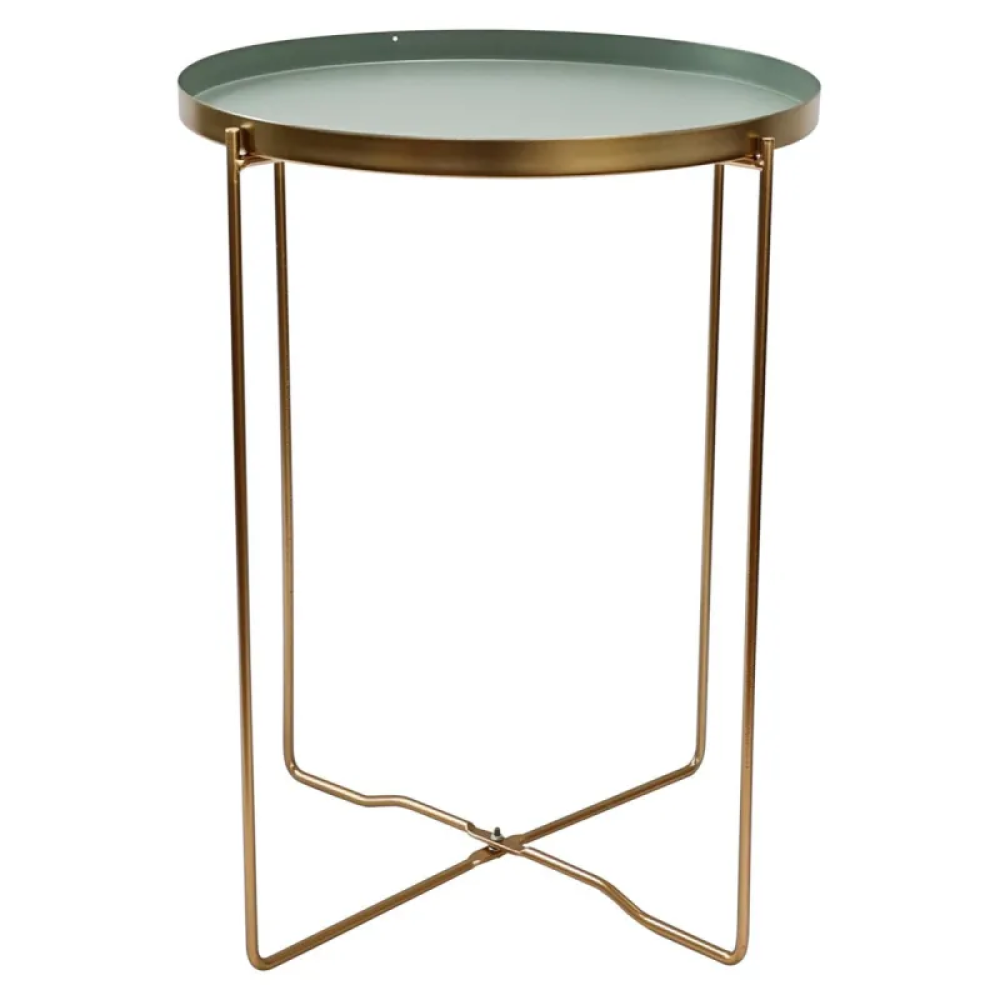 Tavolino Frosty gambe oro con vassoio verde scuro Ø36xH47,5 cm