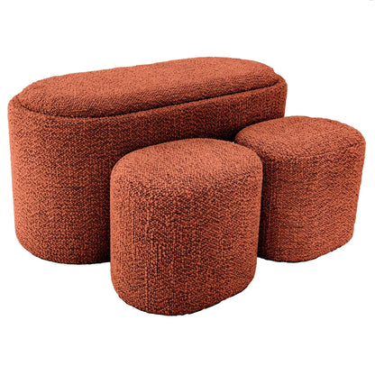 Set pouf e panca contenitore tessuto Bouclé terracotta