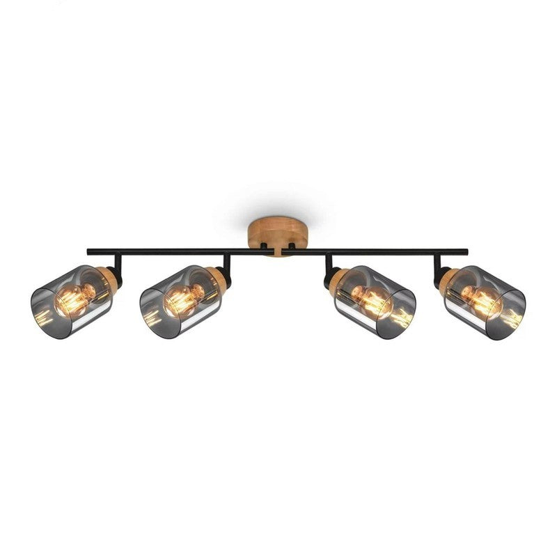 Briloner Hema bar 4xe27 black wood in smoke glass