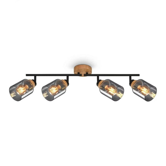 Barra Briloner Hema 4xe27 madera negra en cristal ahumado