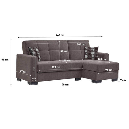 Divano Letto con Penisola 240x107x99 cm Verde Oliva