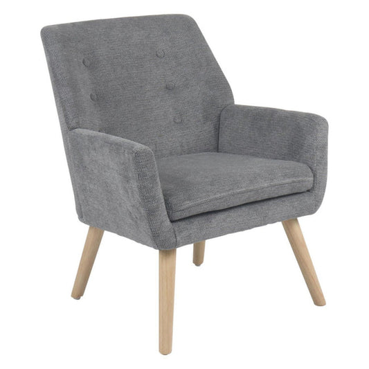 Michelle-Sessel aus grauem Stoff mit Beinen aus Naturholz, 82 x 68 x 64 cm