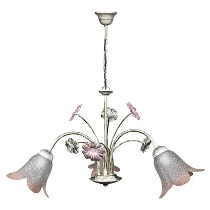 Lampadario Vera E-Energy 3 luci E14 bianco oro con vetri bianco sfumato rosa