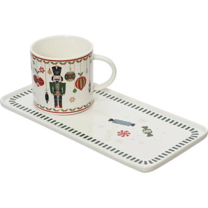 Set tazza e piattino natalizio Schiaccianoci in ceramica 160 ml 2 pezzi