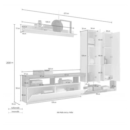 Parete attrezzata bianco lucido 277x35x200
