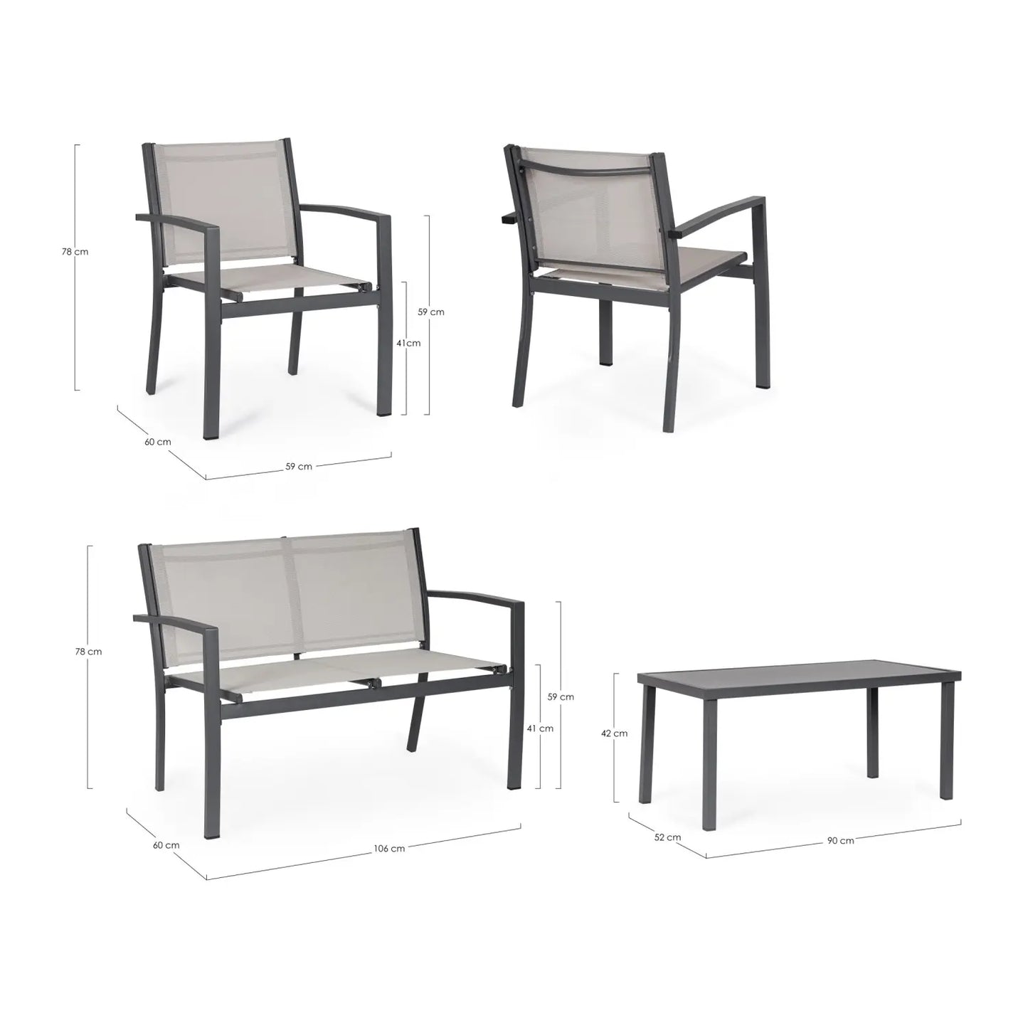 Salotto da giardino Florida 4 pezzi grigio chiaro