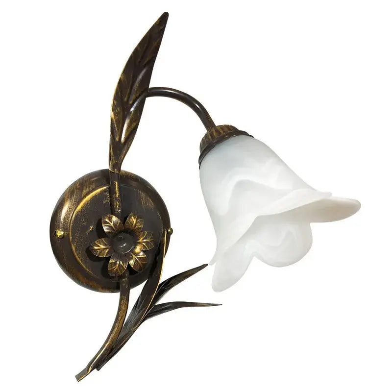 Applique Amelia 1 luce E14 marrone/oro con vetro spugnato bianco