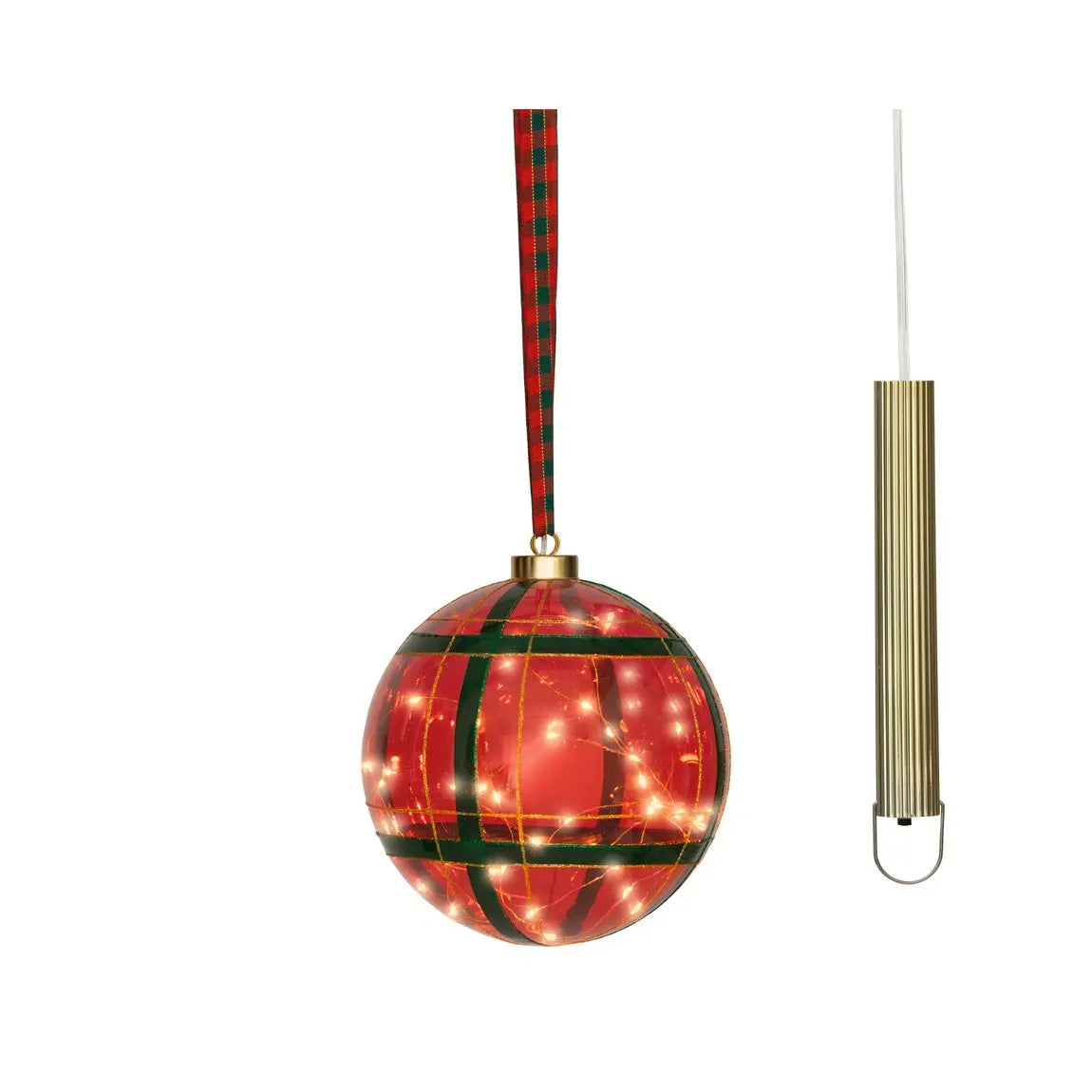 Sfera natalizia rossa con micro LED bianco caldo Ø19 cm