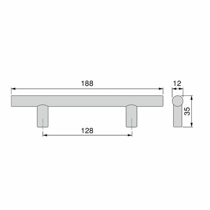Möbelgriff Orlando L188 mm, Achsabstand 128 mm, Stahl, schwarz lackiert