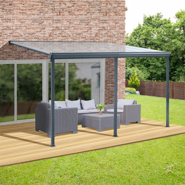 Pergola-Überdachung aus grauem Aluminium, 435 x 303 x 278 h cm