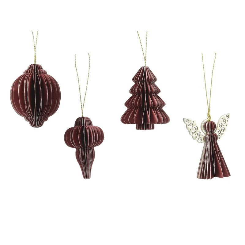 Set 4 pendenti natalizi in carta nido d’ape rossi H6 cm