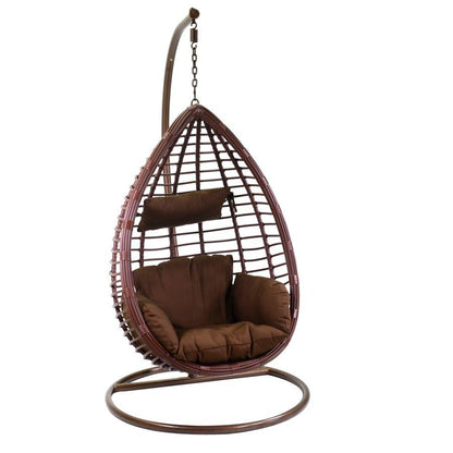 Hanging egg chair in polyrattan with cushion 90x70x200h cm