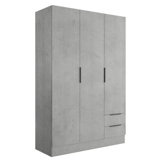 Armario 3 puertas + 2 cajones 120x50 cm hormigón