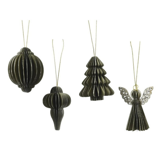 Set 4 pendenti natalizi in carta nido d’ape verdi H6 cm